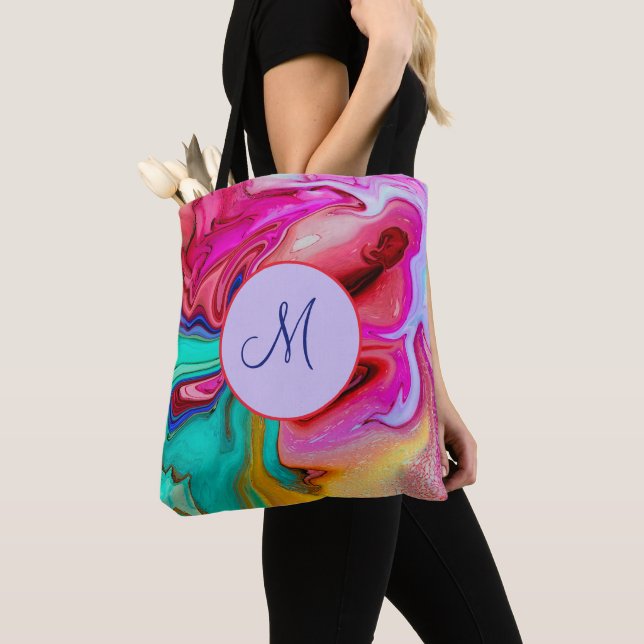 Modern Blue Pink Abstrakt Watercolor Monogram (Von Nahem)