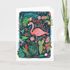 Modern Blue & Pink Flamingo bemalt Geburtstag Karte