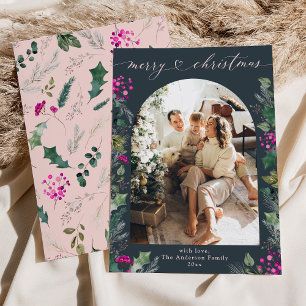 Modern Blue Pink Folies 1 Foto Weihnachtskarte Feiertagskarte