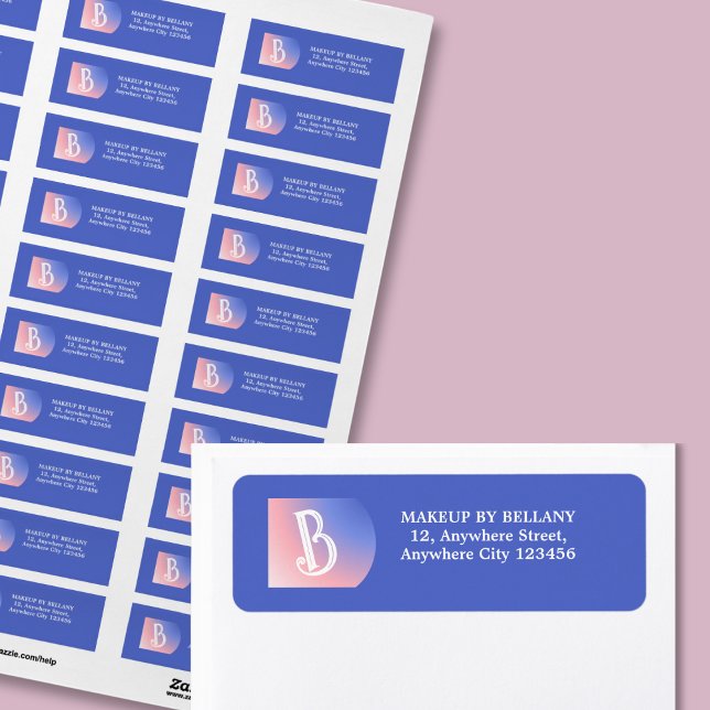 Modern Blue Pink Gradient Monogram Makeust Artist (Von Creator hochgeladen)