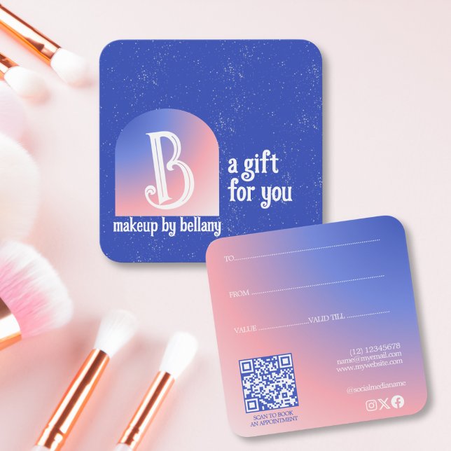 Modern Blue Pink Gradient Monogram Makeust Artist (Von Creator hochgeladen)