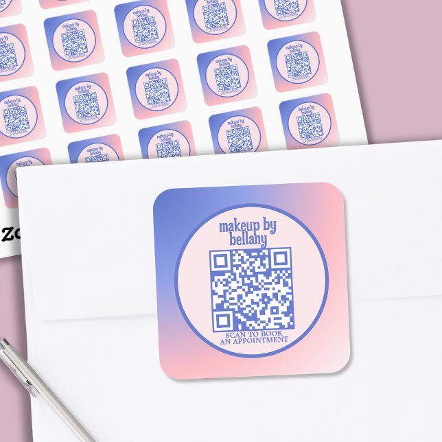 Modern Blue Pink Gradient Monogram Makeust Artist Quadratischer Aufkleber (Von Creator hochgeladen)