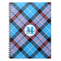 Modern Blue Pink Kariert Tartan Monogram Script Na