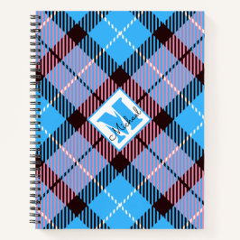 Modern Blue Pink Kariert Tartan Personalisiert Notizbuch