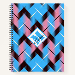 Modern Blue Pink Kariert Tartan Personalisiert Notizbuch