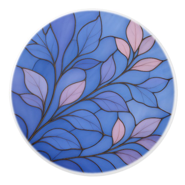Modern Blue Pink Leaf Ceramic Pull Keramikknauf (Vorderseite)