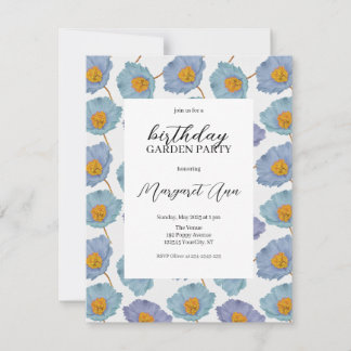Modern Blue Poppy Floral Birthday Garden Party Einladung