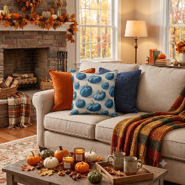 Modern Blue Pumpkin Fall Design Kissen