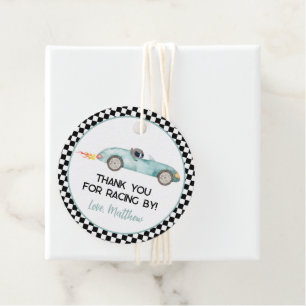 Modern Blue Race Car Birthday Geschenkanhänger