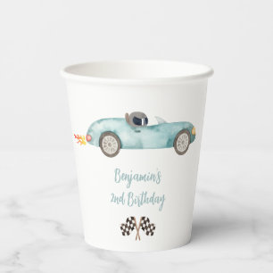 Modern Blue Race Car Birthday Pappbecher