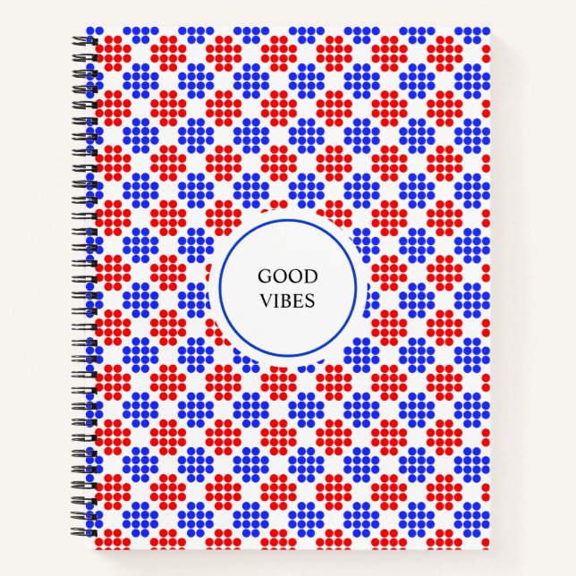 Modern Blue Red Dotted Diamonds on White Notebook Notizbuch (Vorderseite)