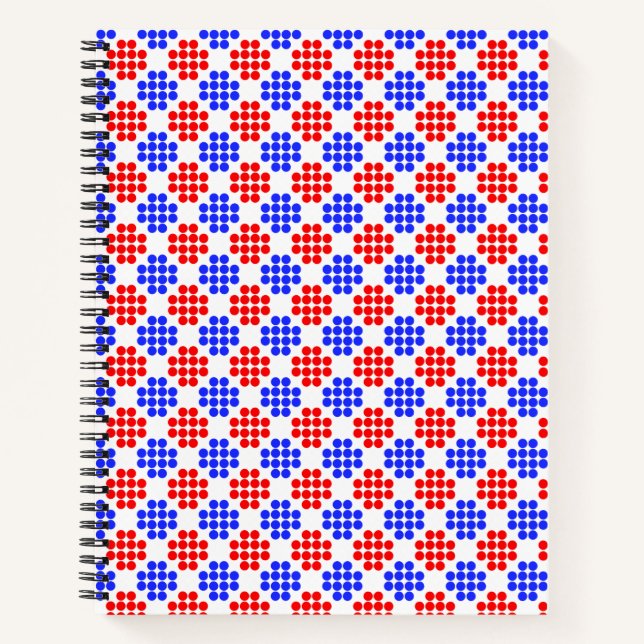 Modern Blue Red Dotted Diamonds on White Notizbuch (Vorderseite)