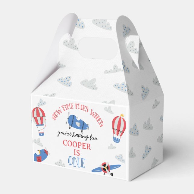 Modern Blue Red Flugzeug How Time Fliegt 1. Geburt Geschenkschachtel (Vorderseite)
