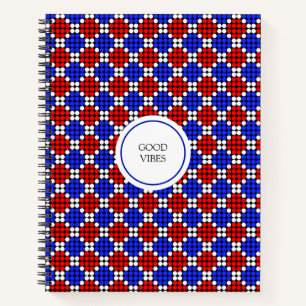 Modern Blue Red White Dotted Diamonds on Black Notizbuch