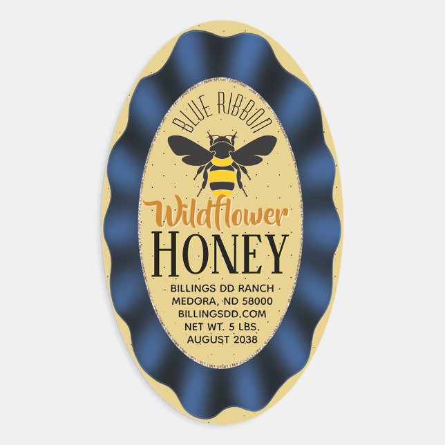 Modern Blue Ribbon Gold Honey Jar Stickers (Von Creator hochgeladen)