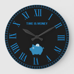 Modern Blue Saving Time With Piggy Bank Wall Clock Große Wanduhr