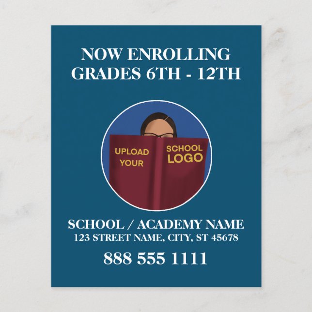 Modern Blue School Logo für Englisch Spanisch Flyer (Vorne)