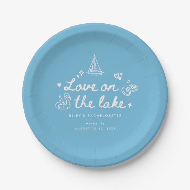 Modern Blue Script Lake Bachelorette Party Pappteller (Vorderseite)