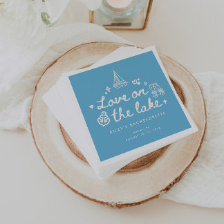 Modern Blue Script Lake Bachelorette Weekend Serviette