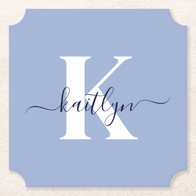 Modern Blue Script Monogram Untersetzer (Vorderseite)