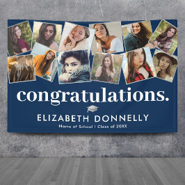 Modern Blue Silver Abschluss Foto Collage Banner