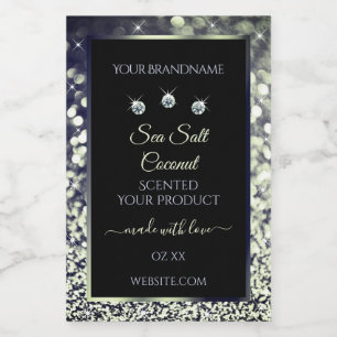 Modern Blue Silver Glitzer Product Labels Diamonds Lebensmitteletikett