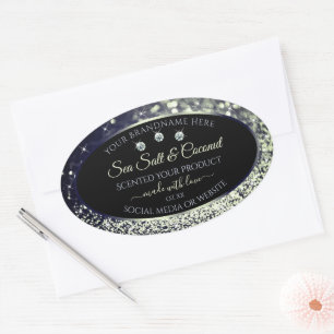 Modern Blue Silver Glitzer Product Labels Diamonds Ovaler Aufkleber
