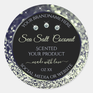 Modern Blue Silver Glitzer Product Labels Diamonds Runder Aufkleber