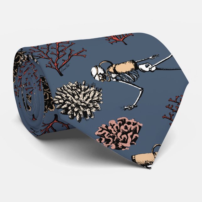 Modern Blue Skeleton Scuba Divers Necktie Krawatte (Gerollt)