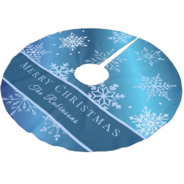 Modern Blue Snowflakes  Polyester Weihnachtsbaumdecke