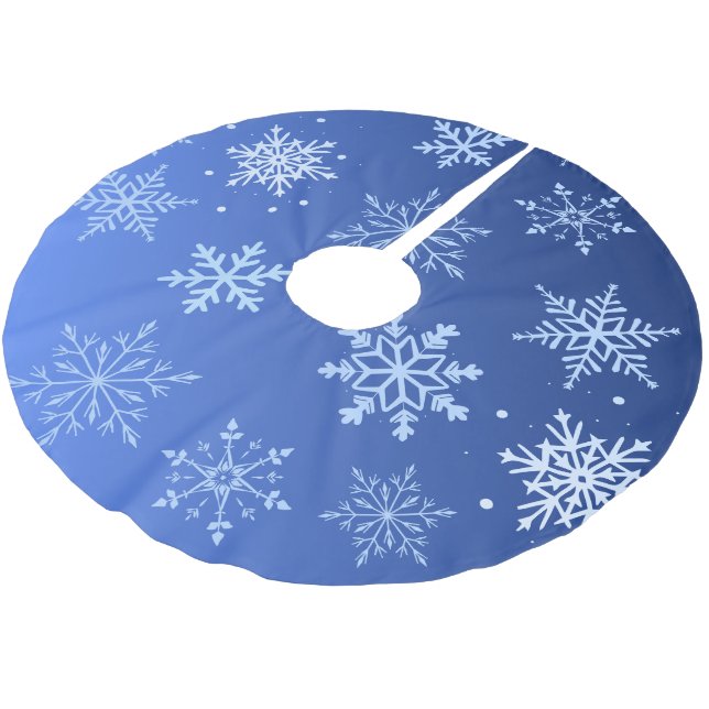Modern Blue Snowflakes  Polyester Weihnachtsbaumdecke (Schrägansicht)
