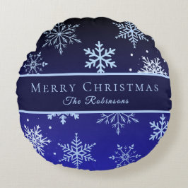 Modern Blue Snowflakes  Rundes Kissen