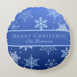 Modern Blue Snowflakes  Rundes Kissen