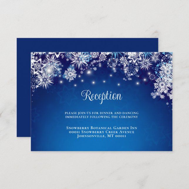 Modern Blue Sparkle Snowflake Wedding Begleitkarte