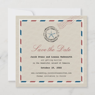Modern Blue Starfish Antike Luftpost Save the Date