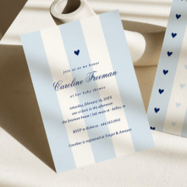 Modern Blue Stripe Heart Valentine Baby Shower Einladung