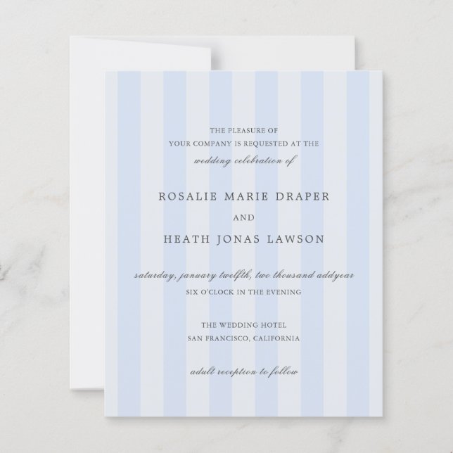 Modern Blue Stripes Elegant Budget Wedding Invite (Vorderseite)