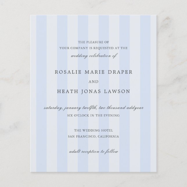Modern Blue Stripes Elegant Budget Wedding Invite Flyer (Vorne)