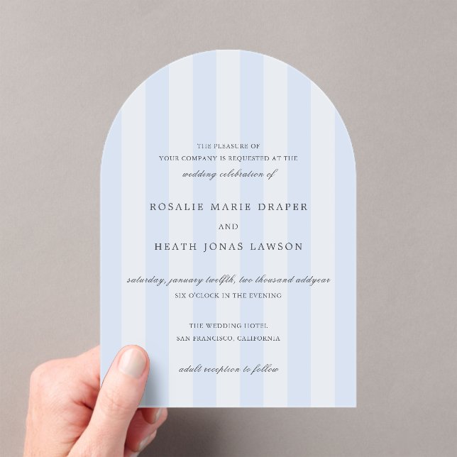 Modern Blue Stripes Elegant Wedding Acryleinladungen (Insitu (Handheld))