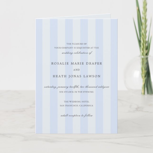 Modern Blue Stripes Elegant Wedding Einladung (Vorderseite)