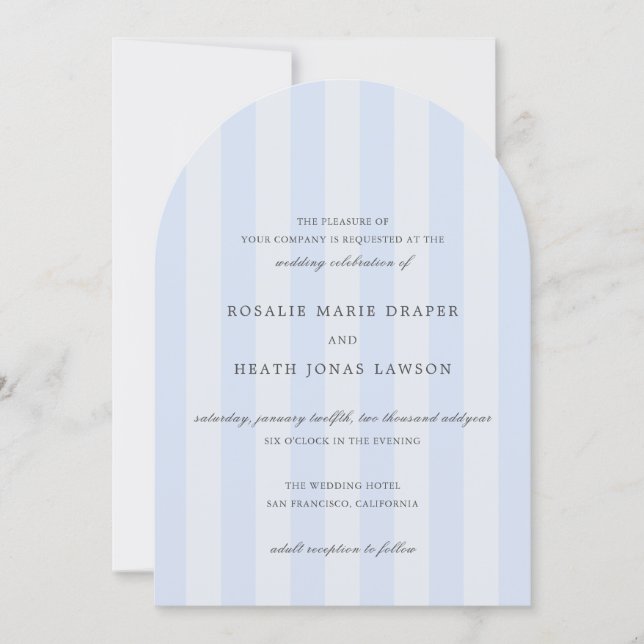 Modern Blue Stripes Elegant Wedding Einladung (Vorderseite)