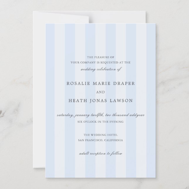 Modern Blue Stripes Elegant Wedding Magneteinladung (Vorderseite)