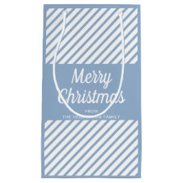 Modern Blue Stripes Script Frohe Weihnachten Kleine Geschenktüte