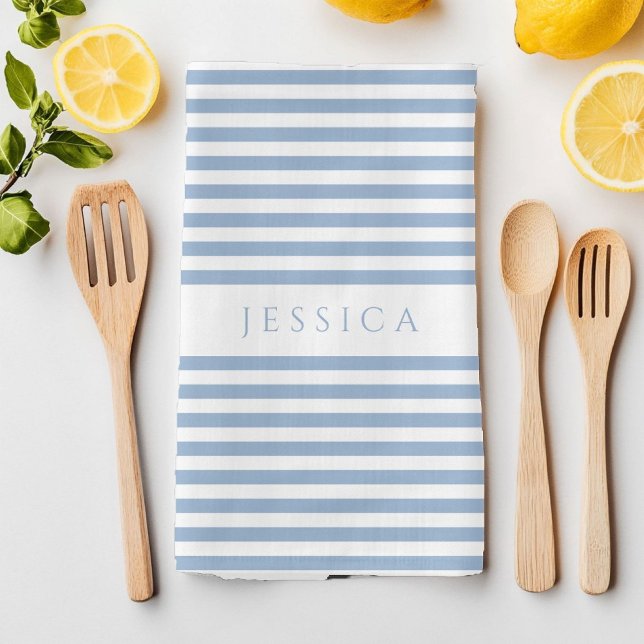 Modern Blue Striping Mustername Geschirrtuch (Modern Blue Striped Pattern Name Kitchen Towel)