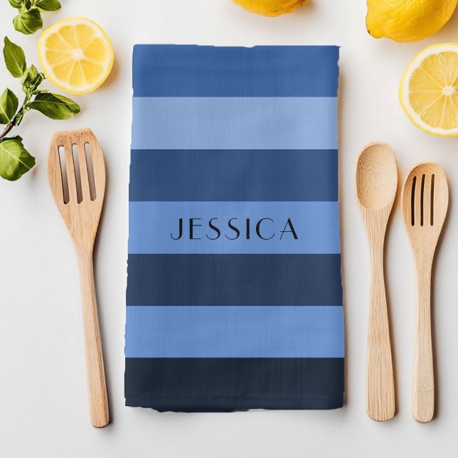 Modern Blue Striping Mustername Geschirrtuch (Modern Blue Striped Pattern Name Kitchen Towel)