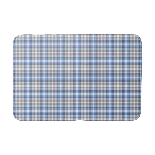 Modern Blue Taupe Tartan Badematte (Vorderseite)