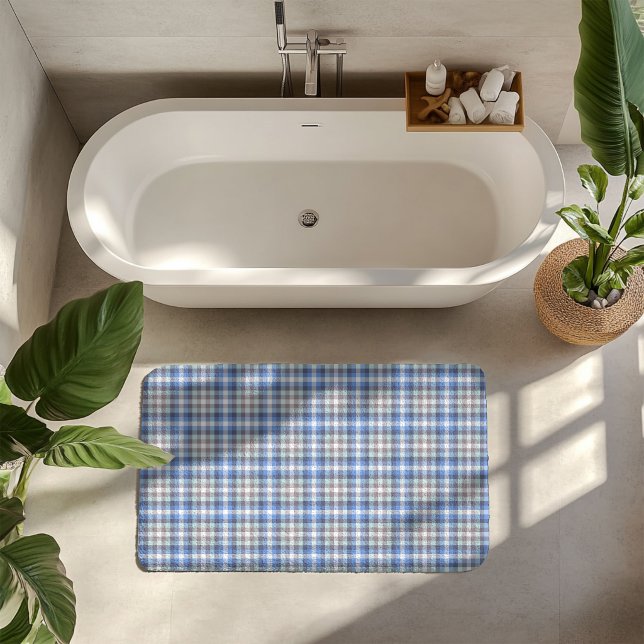 Modern Blue Taupe Tartan Badematte (Von Creator hochgeladen)