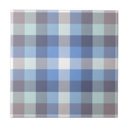 Modern Blue Taupe Tartan Kariertes Muster Fliese