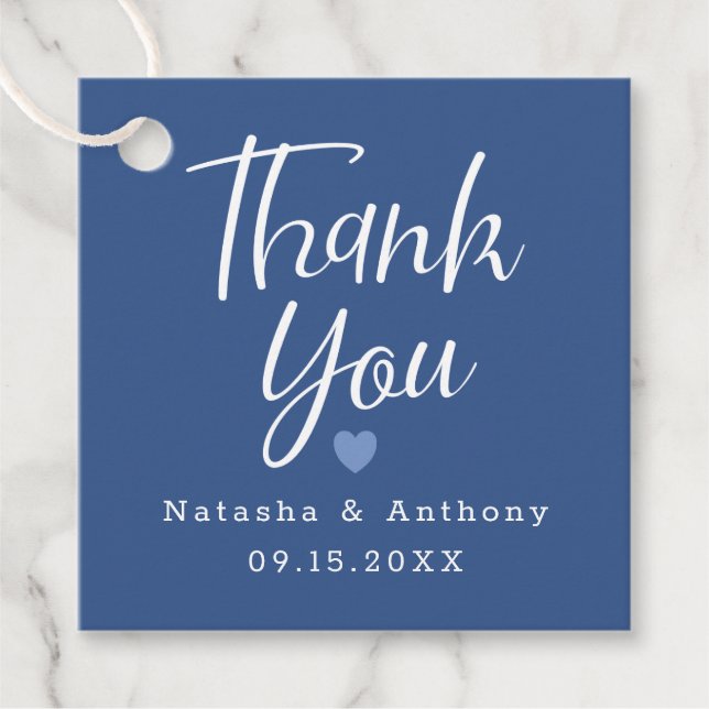 Modern Blue Three Hearts Wedding Vielen Dank Geschenkanhänger (Vorderseite)