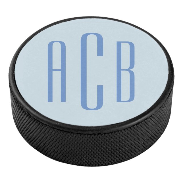 Modern Blue Three Letter Monogram Eishockey Puck (3/4)